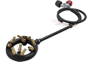 MENSI 𝑴𝑬𝑵𝑺𝑰 10 Jets Homemade Cast Iron Burner Assembly Flame Control System 41000 BTU with High Pressure Regulator with Hose DIY Forge Pizza Oven Turkey Fryer Accessories