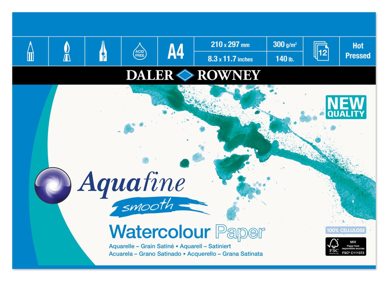 Daler Rowney Aquafine aquarelle artists watercolour SMOOTH pad A4 hot pressed