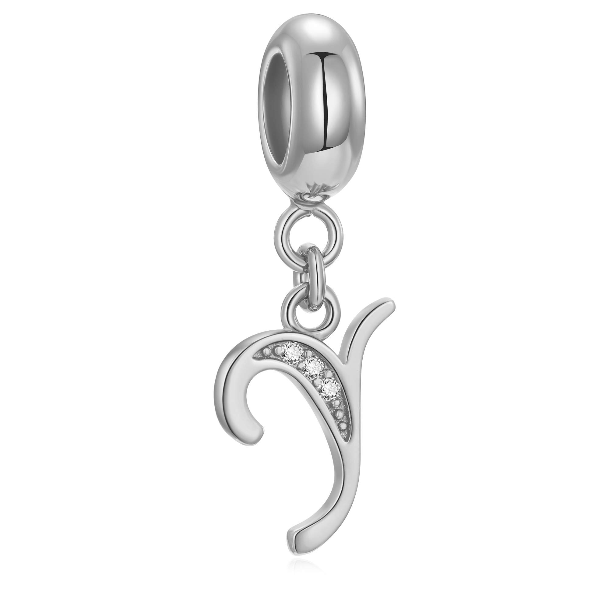 Genuine 925 Sterling Silver Letter Beads Initial A-z Dangle Alphabet Crystal Charm Fits European Bracelet Necklace (Letter Y)
