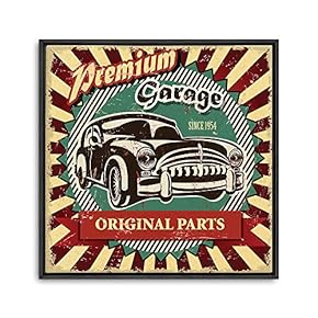 Framed Canvas Wall Art for Living Room, Bedroom Vintage Garage Canvas Prints for Home Decoration Ready to Hanging - 16x16 inches