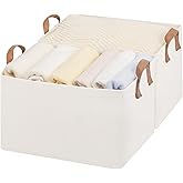 StorageWorks Fabric Storage Bins, Large Storage Baskets for Shelves, Closet Organizers and Storage Bins with Metal Frame, Handles, Natural Color, 2-Pack