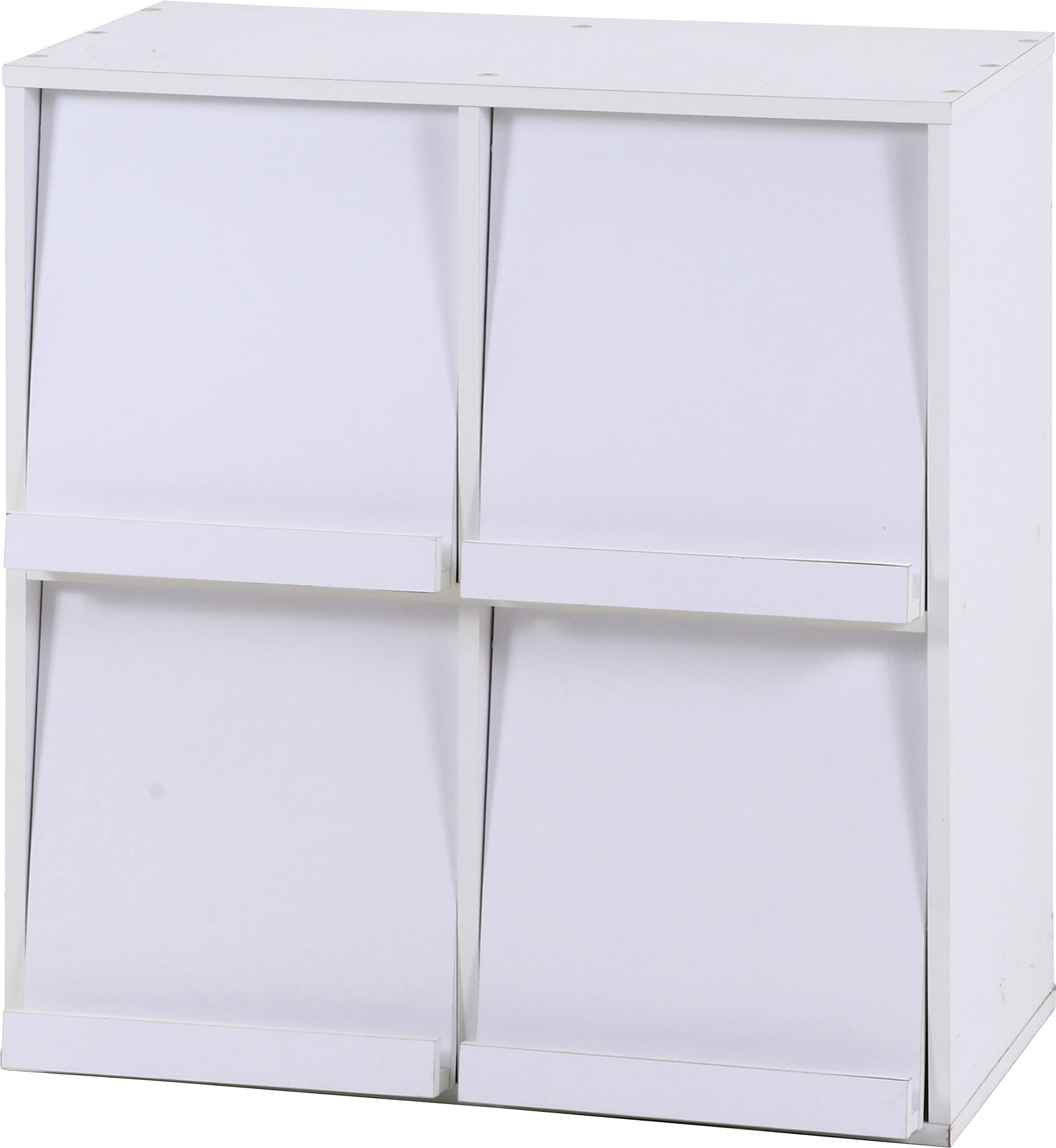 不二貿易 ディスプレイラック 本棚 幅80×奥行46.5×高さ85cm ホワイト 4マス フラップ扉 サイドボード マガジンラック 86034商品画像