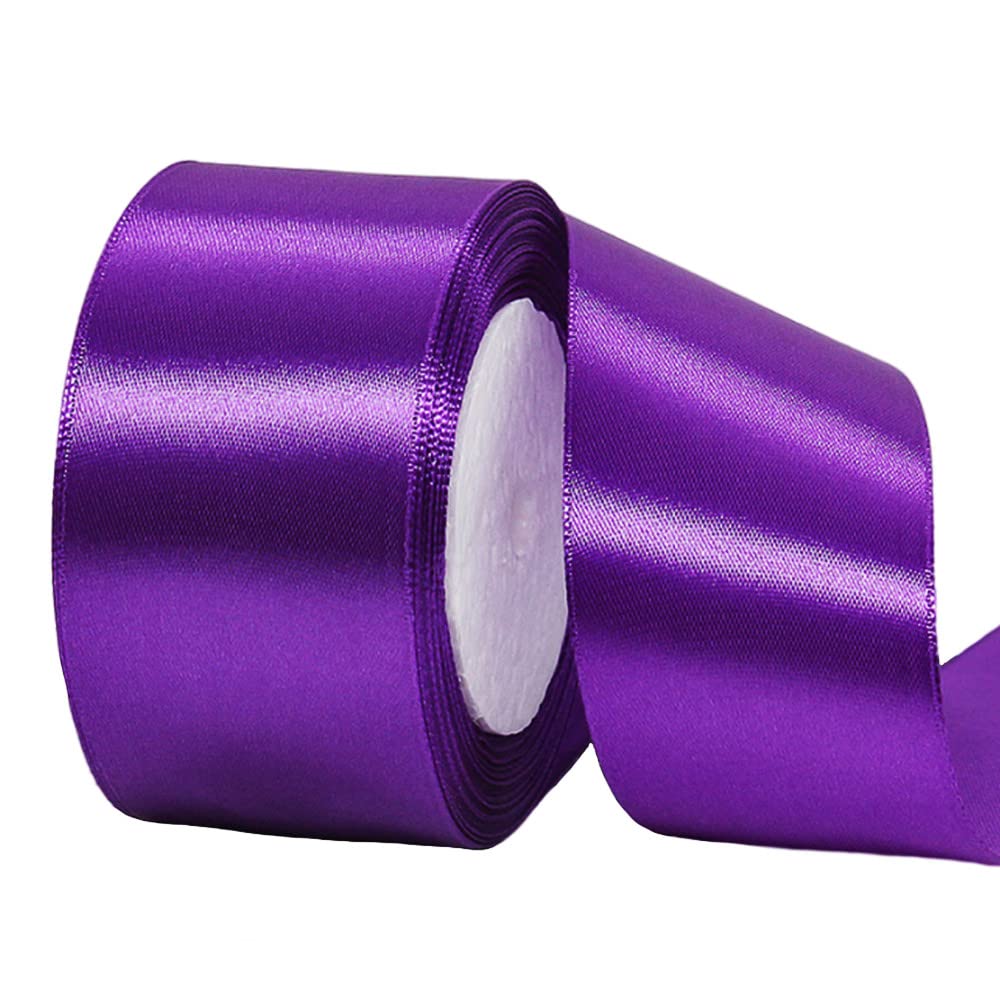 50mm Wide Thick Purple Ribbon for Gift Wrapping,22m 2Inch Large Fabric Satin Ribbon Purple Bow for Gift Wrapping,Ribbons for Crafting,Hair,Bouquets,Wedding,Car,Presents,Cake,Christmas Decorations — image 1