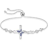 Blaniy Cross Bracelet for Women 925 Sterling Silver Adjustable Butterfly Bracelet Birthstone Jewelry for Women