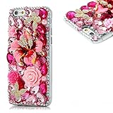 Spritech(TM) Bling Clear Phone Case For Iphone 7 Plus 5.5inch,3D Handmade Rose Crystal Flower Butterfly Accessary Design Cellphone Hard Cover