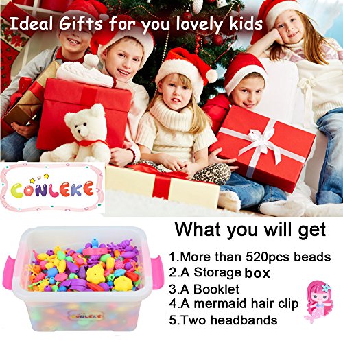 Conleke Pop Snap Beads Set 520 PCS for Kids Toddlers Creative DIY Jewelry Toys - Making Necklace,Bracelet and Ring - Ideal Christmas Birthday Gifts for 4,5,6,7,8 Year Old Girls (Box Packaging) - Thumbnail 2