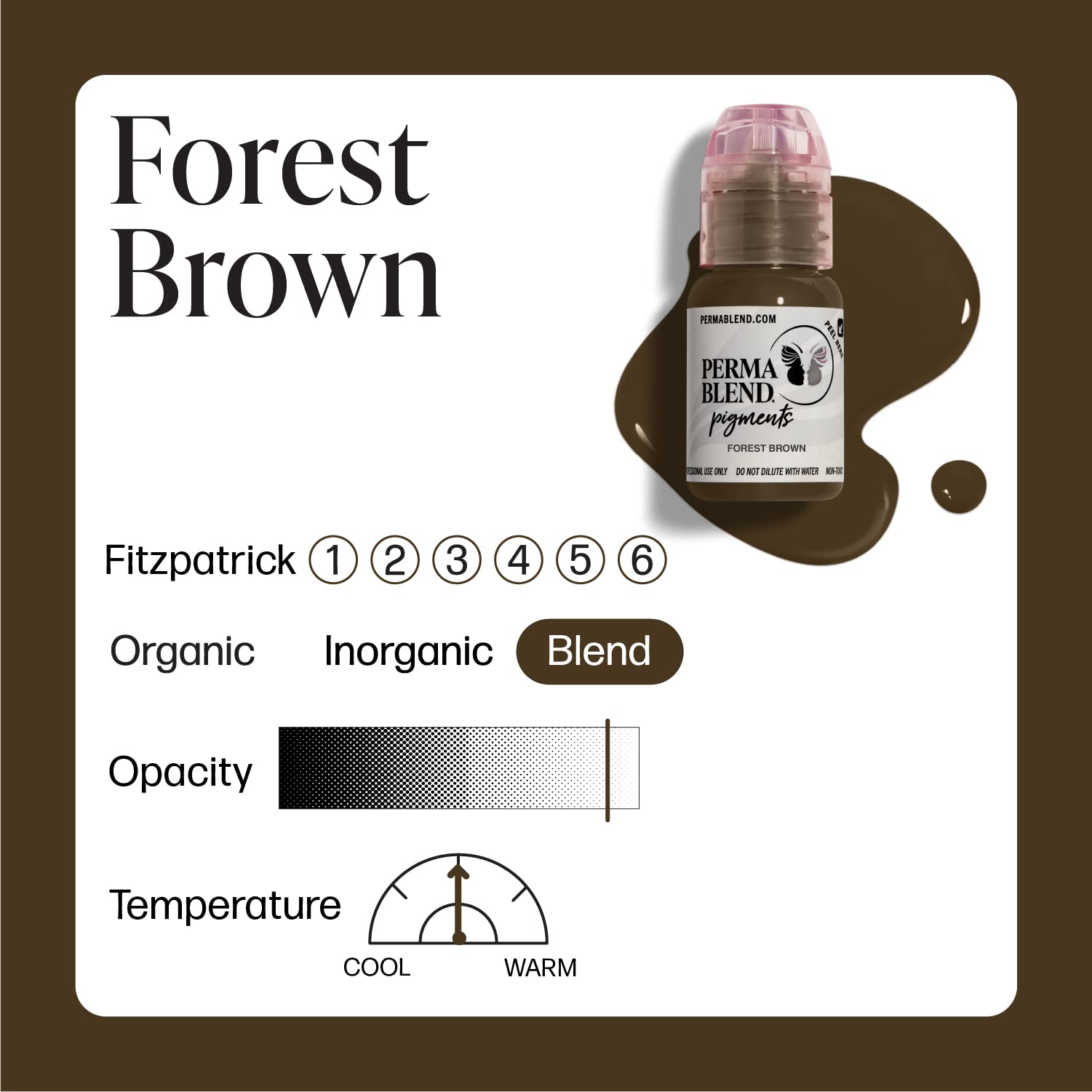 Perma Blend - Forest Brown - Microblading Ink for Permanent Eyeliner - Professional Tattoo Ink - Neutral Medium Brown Tattoo Ink Makeup - Vegan (0.5 oz)