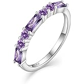 PYNZY 925 Sterling Silver Stackable Rings for Women, Square Round Birthstone Eternity Stacking Ring Band Jewelry Gifts for Her