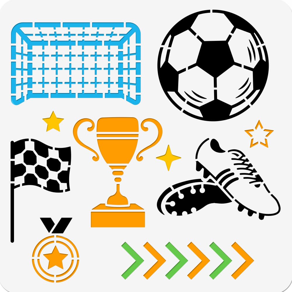 NBEADS Football PET Drawing Painting Stencils, Reusable Plastic Stencils Square Shape Journal Stencil for DIY Scrapbook Photo Album Painting Drawing Art Stencils for Crafts, 30x30cm