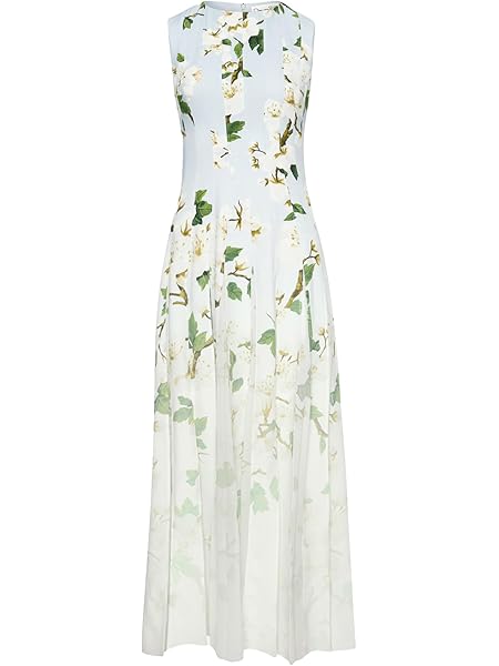 Oscar de la Renta Ombré Cherry Blossom Cady Inset Dress