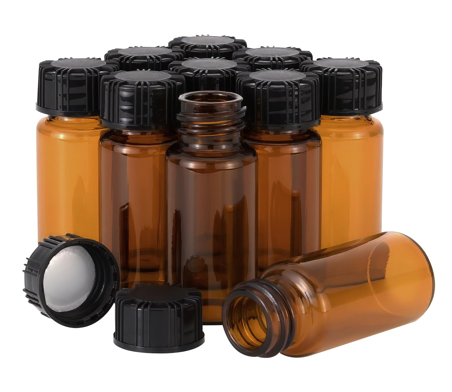 Rowiz 10PCS 10ml (0.35 Oz) Brown Liquid Sampling Sample,Glass bottle with Black Screwcap, Laboratory Sample Vials