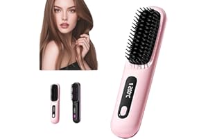 AUJ Portable Straightener Brush - Gobrush Pro, Go Brush Pro Straightener Rechargeable & Cordless Mini Hair Straightener Comb,Portable Straightening Brush for Travel (Pink)