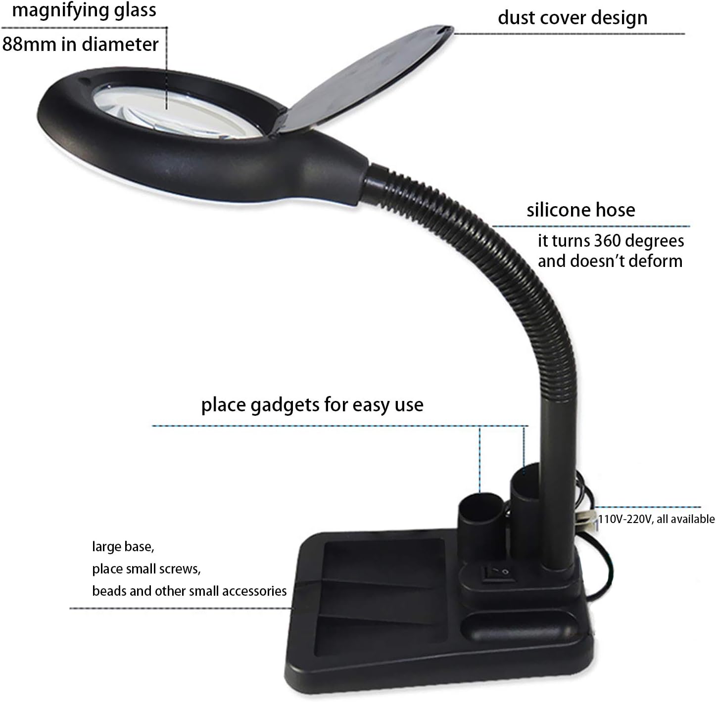 table stand magnifier with light