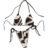 SOLY HUX Women's Two Piece Swimsuit Printed Halter Triangle String Bikini Set Tie Side Bathing Suit