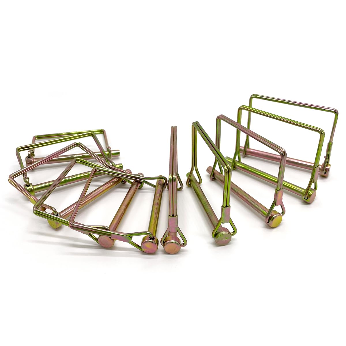 10 Pieces Wire Lock Pin, 1/4 Inch Trailer Coupling Pin Hitch Pin, Heavy Duty Safety Coupler Pin Shaft Locking Pin for Garden Lawn Farm Trailer Trucks (Square, Gold)