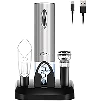 Foneta Electric Wine Opener Rechargeable Wine Bottle Opener with Charging Base, Wine Aerator Pourer, Foil Cutter, Wine…