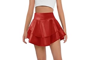 Haloumoning Girls Metallic Skater Skort Kids High Waisted Shiny Dance Scooter Skirt 4-14 Years