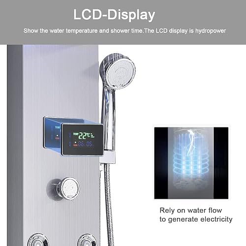 thumbnail image 2 of AlenArt 45" Stainless Steel Rainfall & Waterfall Shower Panel With LED & Jets 2 of 5