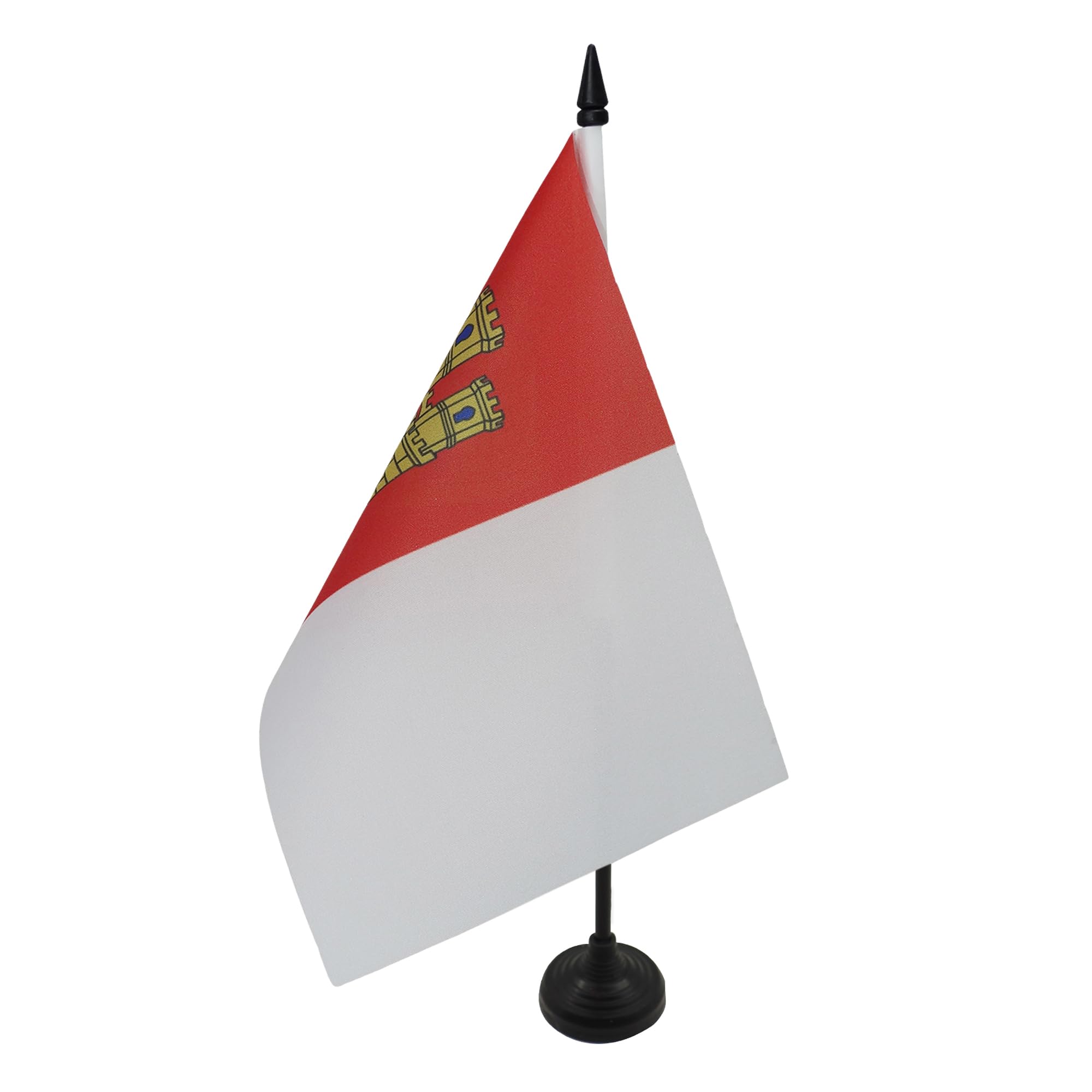 AZ FLAG Castile-La Mancha Table Flag 5'' x 8'' - Spanish region of Castilla-La Mancha Office Decoration 100% Polyester 21 x 14 cm - Mini Desk Flag with Pole and Black Plastic Base — image 1