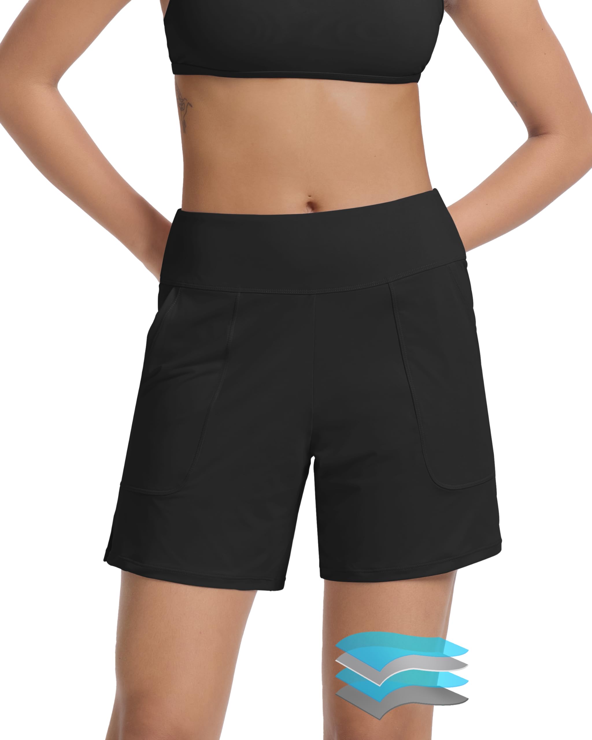 Photo 1 of Beautikini Period Swimwear Menstrual Leakproof Swim Bottom 3" High Waisted Bathing Suit Shorts with Pocket for Girl Teens Black