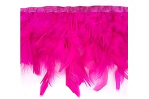 KOLIGHT Pack of 2 Yards Natural Dyed Turkey Flakes Feathers 4~6inch Fringe Trim DIY Dress Crafts Costumes Decoration (Rose)