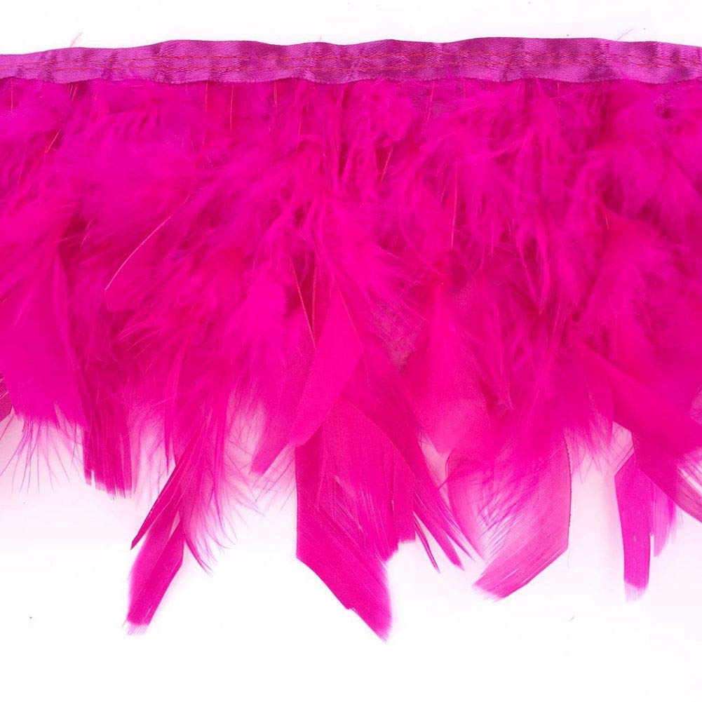 KOLIGHT Pack of 2m Natural Dyed Turkey Flakes Feathers 10-15cm Fringe Trim DIY Dress Crafts Costumes Decoration (Rose)