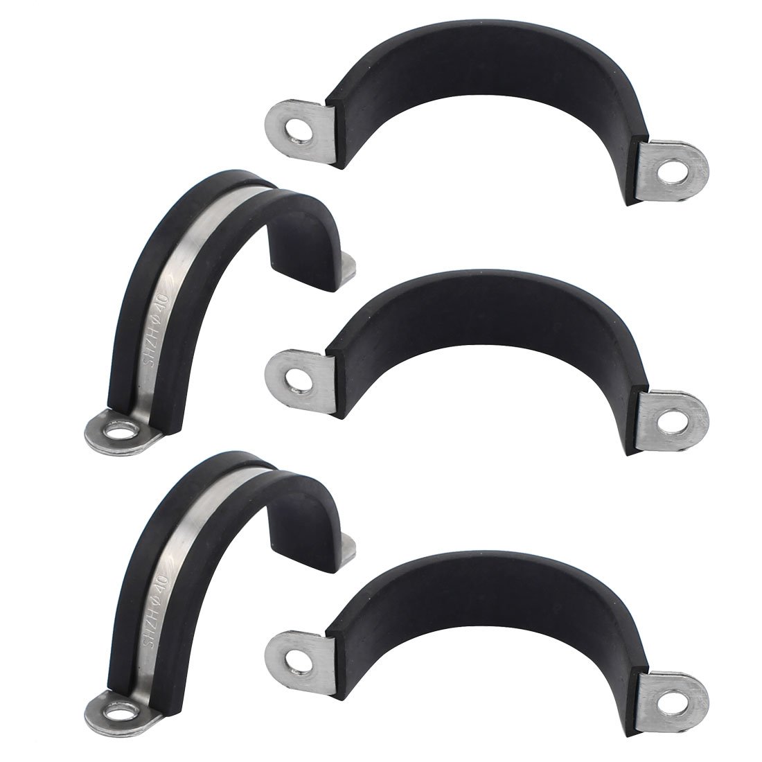 sourcingmap 5Pcs 40mm Dia Rubber Lined U Shaped Stainless Steel Pipe Clips Hose Tube Clamp