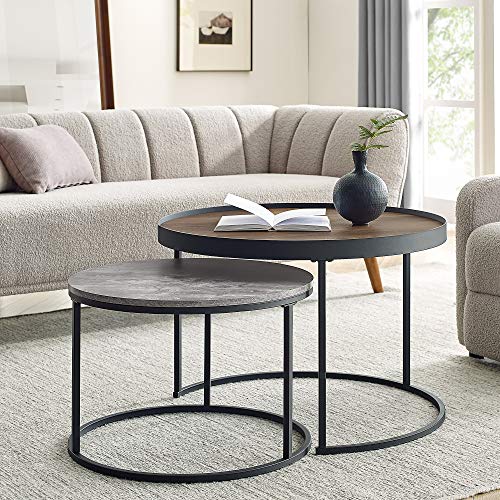 Walker Edison Modern Industrial Wood Round Coffee Nesting Tables Living ...