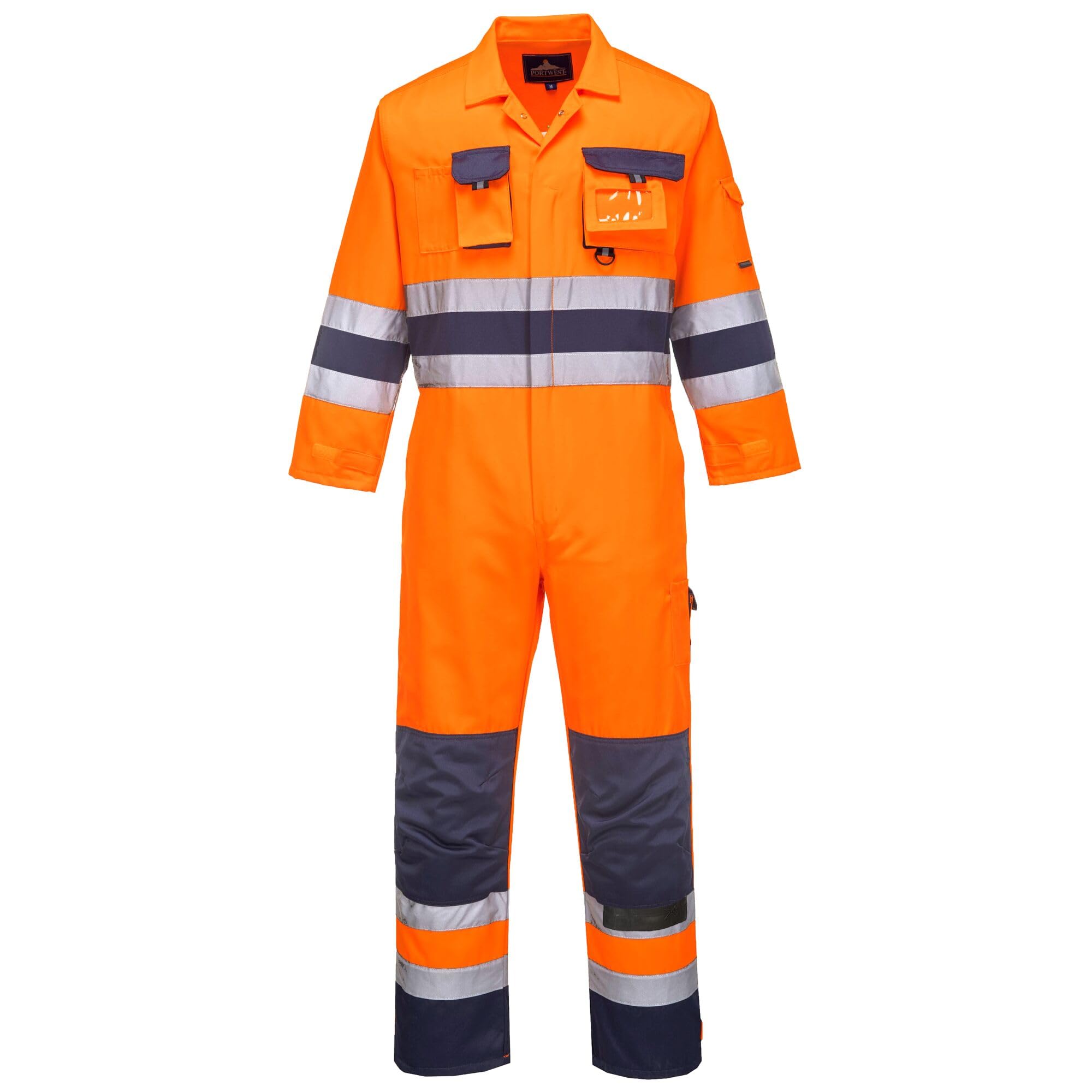 Portwest TX55ONRXL Men's Nantes Hi Vis Reflective Boiler Suit Overalls Coverall Safety Class, Orange/Navy, X-Large