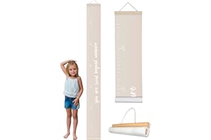 Morxy Canvas Growth Chart for Kids - Unisex Kids Room Wall Decor - Measuring Height Chart- Wall Tape with Height Chart for Kids (Loved Beyond Measure Beige)