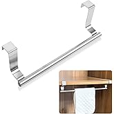 Mziart Over The Door Towel Rack for Bathroom Kitchen, 14 Inch Brushed Stainless Steel Over Cabinet Towel Bar with Hooks, Cupb