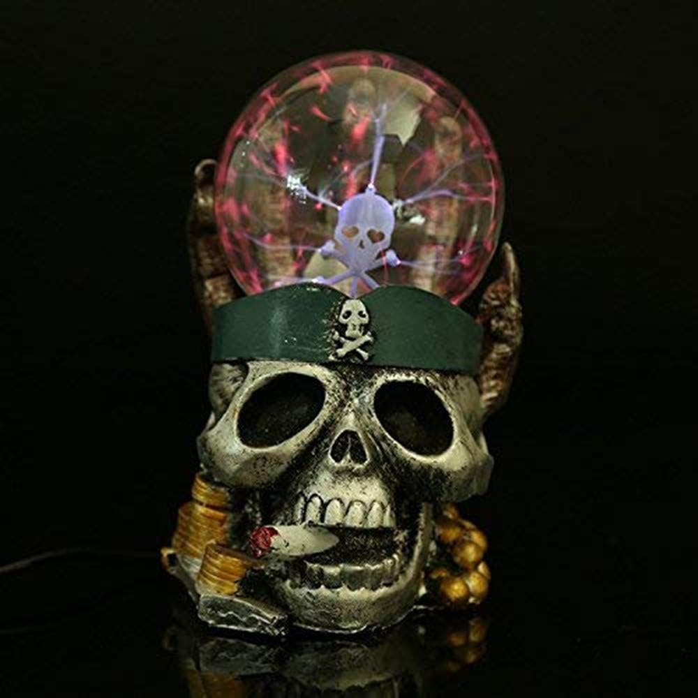 Aibote Magic Skull Head Glass Lightning Plasma Ball Touch Sensitive Night Light Lamp Novelty Toy for Parties,Decorations,Kids,Bedroom,Home,and Gifts (Pirate)