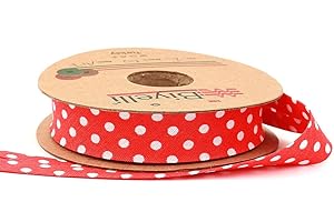 BIYELLI White Polka Dot Bias Binding Tape (Single Fold) 20mm-13/16inch (10meters-10.93yds) DIY Garment Accessories (Red)