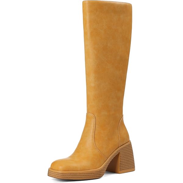 Amazon.com | ZXHYZLZ Women's Wide Calf Campus Boots – Banana