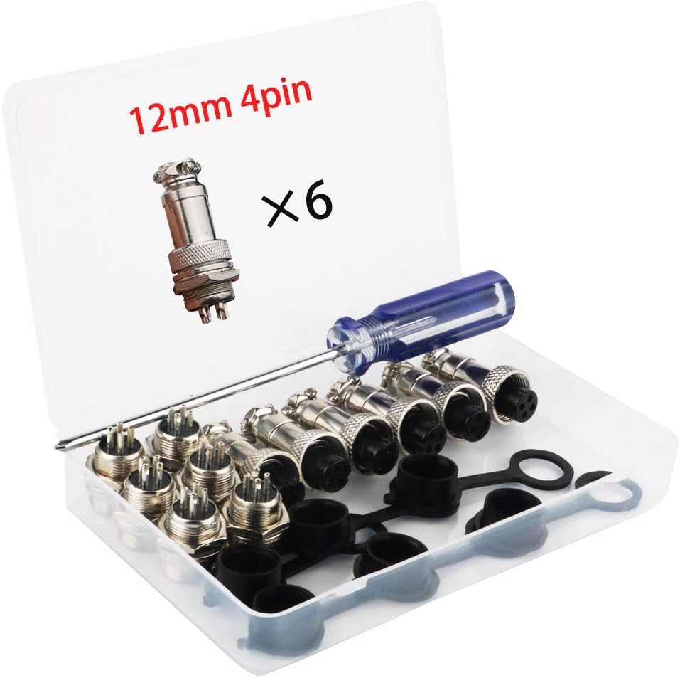 RUNCCI-YUN 18PCS Aviation Connector Plug, 12MM4 Pin Female Metal Aviation Wire Connectors 5A + 12MM Thread 4 Pin Male Metal Aviation Wire Connectors 5A + Rubber Protector Cap