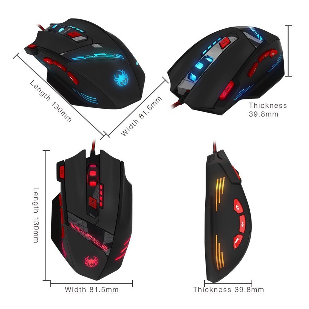 Gaming Mouse, Zelotes 9200 DPI Wired PC Gaming Mice, 8 Buttons Ergonomic Grips, 13 LED Mode and Weight Tuning Set for Windows Mac Macbook Linux - Black