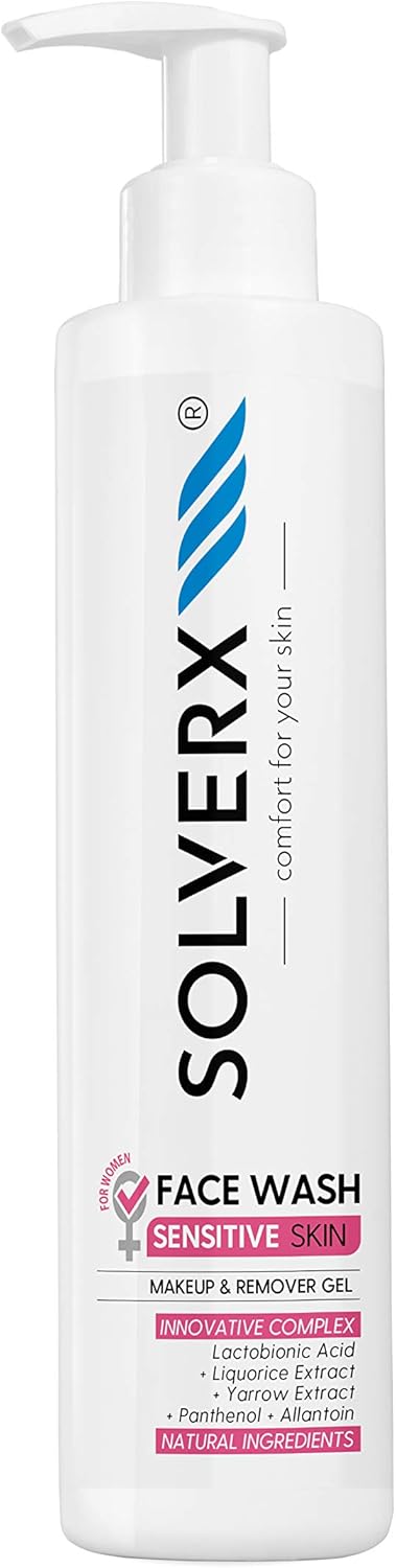 SOLVERX Face Wash Sensitive Skin - Face Wash & Makeup Remover with Pump - Innovative Complex Made with Natural Ingredients - 200 ml