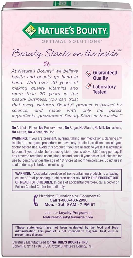 Extra Strength Hair Skin and Nails Vitamins by Nature's Bounty Optimal Solutions, with Biotin and Vitamin B, Supports Skin and Hair Health, 150 Count: Health & Personal Care