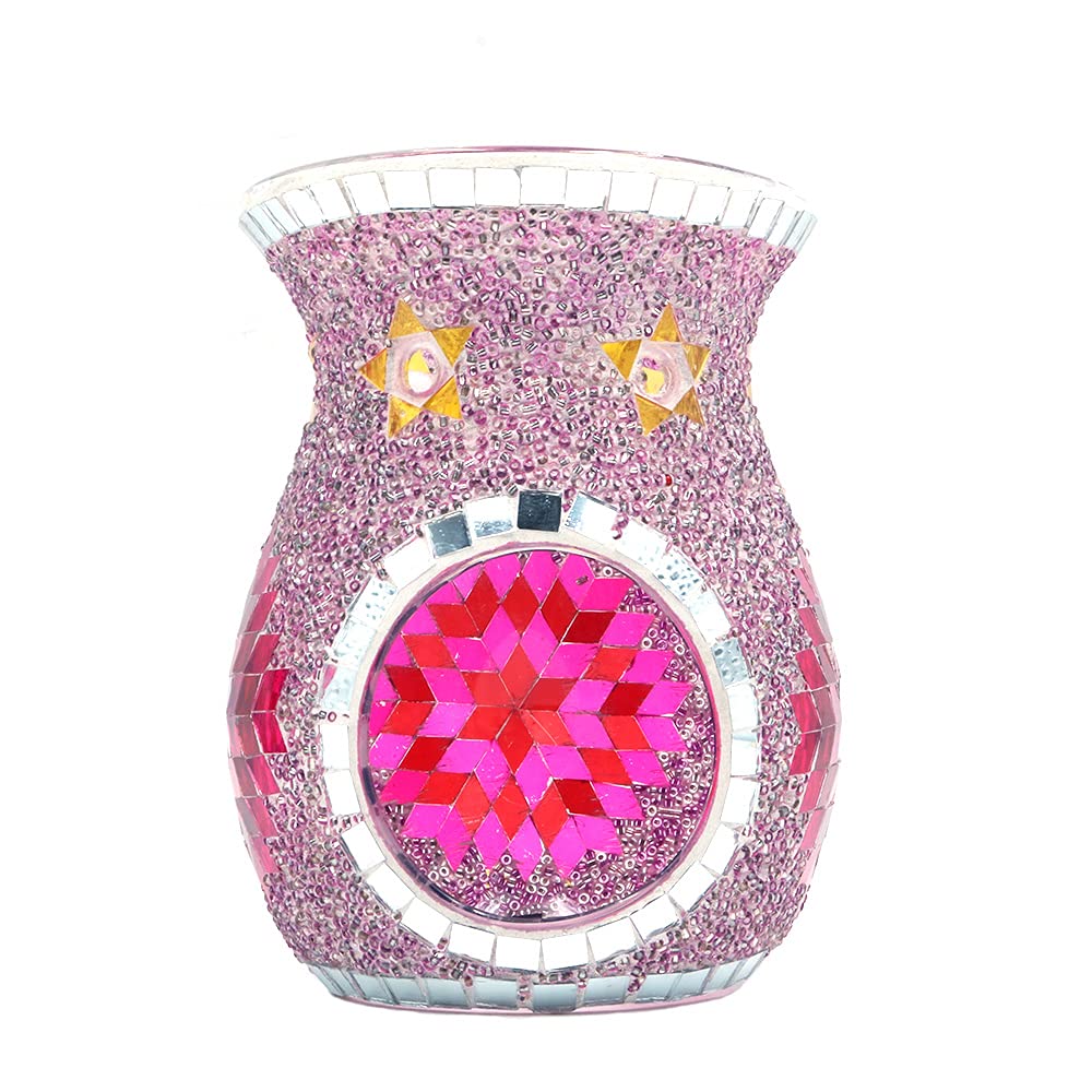 ANCLLO Ethnic Style Sun Flower Mosaic Glass Candle Holder, Table Centerpiece for Home Decor Wedding(Purple)