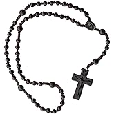 IHM Imports Sine Cera Jujube Wood 5 Decade Catholic Rosary, Double-sided Laser Engraved Centerpiece with Smooth 6/8mm Beads