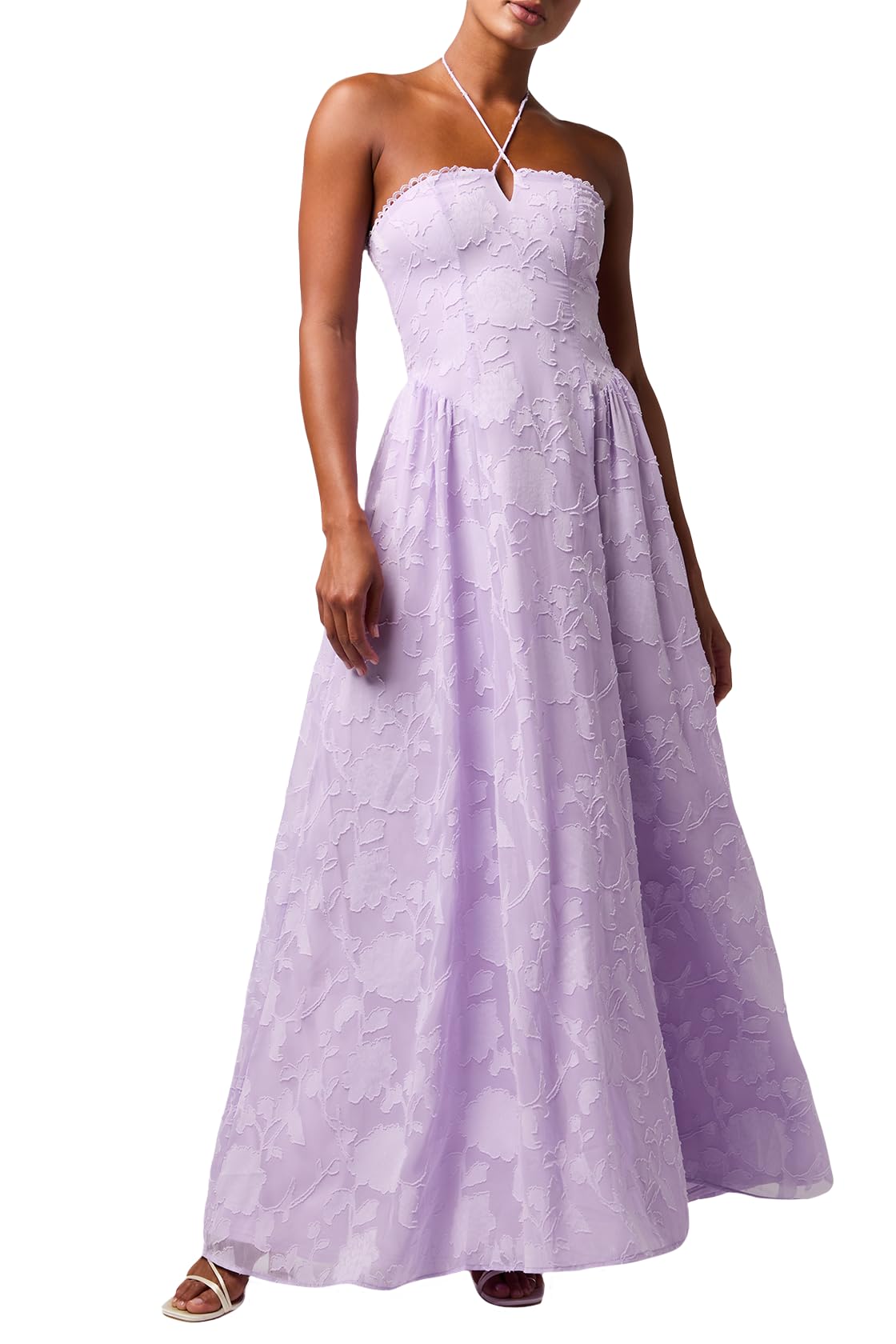 Photo 1 of Lulus Sedona Lace Back Burnout Maxi Dress Halter Neck Floral Chiffon Gown for Cocktail Evening Prom Lavender