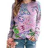 Akivide Women's Fall Winter Spring Boho Floral Print Sweatshirt Casual Cozy Oversized Crewneck Long Sleeve Pullover Tops
