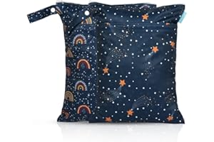 MOMIGO 2 pcs/set Wet Dry Bags for Baby Cloth Diapers - Reusable, Washable for Stroller, Diapers, Toiletries, Travel Bags, Beach, Pool, Gym Bag with Two Zippered Pockets 11.8 * 15.7 inch (Blue)