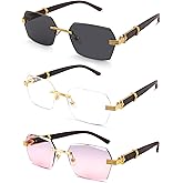 Hycredi Rimless Rectangle Sunglasses Men Women Retro Frameless Square Shade Y2k Sun Glasses Tinted Eyewear