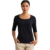 Fair Indigo Women's Organic Pima Cotton Elbow Sleeve Wide Scoop Neck Tee