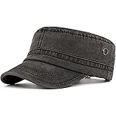 Malaxlx Military Cadet Army Cap for Men Women – Washed Cotton Vintage Adjustable Flat Top Hat