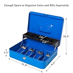 Jssmst Locking Large Metal Cash Box with Money