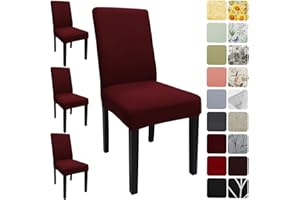 Keyroal Dining Room Chair Covers Set of 4, Stretch Solid Color Parsons Chair Slipcovers Spandex Removable Washable Kitchen Chair Protector Cover for Dining Room, Hotel, Ceremony(Burgundy)
