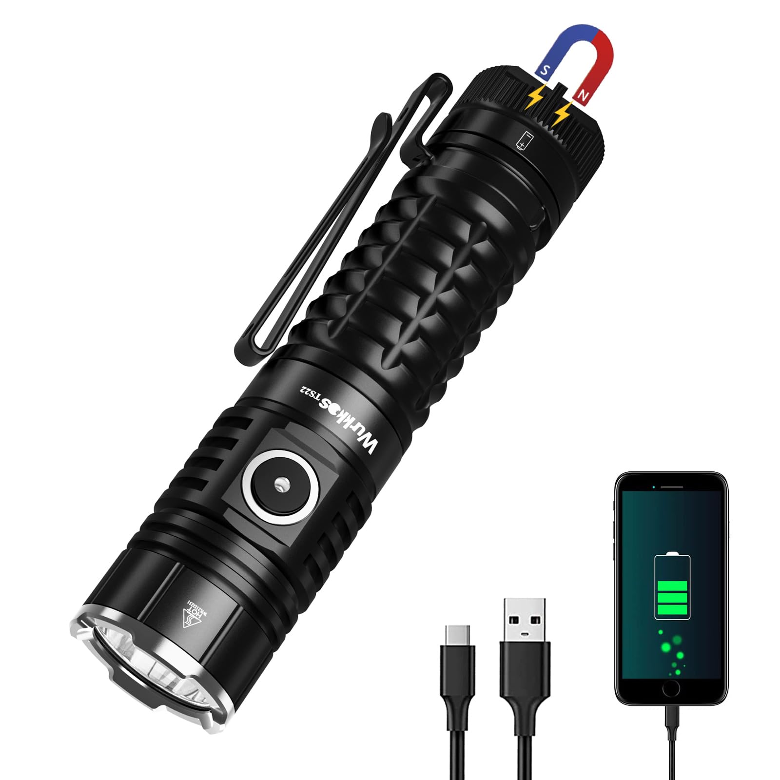 Wurkkos TS22 Torches LED Super Bright Rechargeable, Flashlight 4500 Lumens XHP70.2 LED Torch with Auto Lock, IPX 8 Waterproof Flashlight, EDC Torch with Magnetic End Cap, 6 Lighting Modes