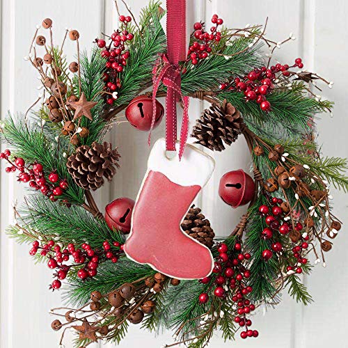 HOLICOLOR Christmas Wreath, Garland with Bells and Stars, 23×23inch Christmas Door Decoration, Holiday Decoration
